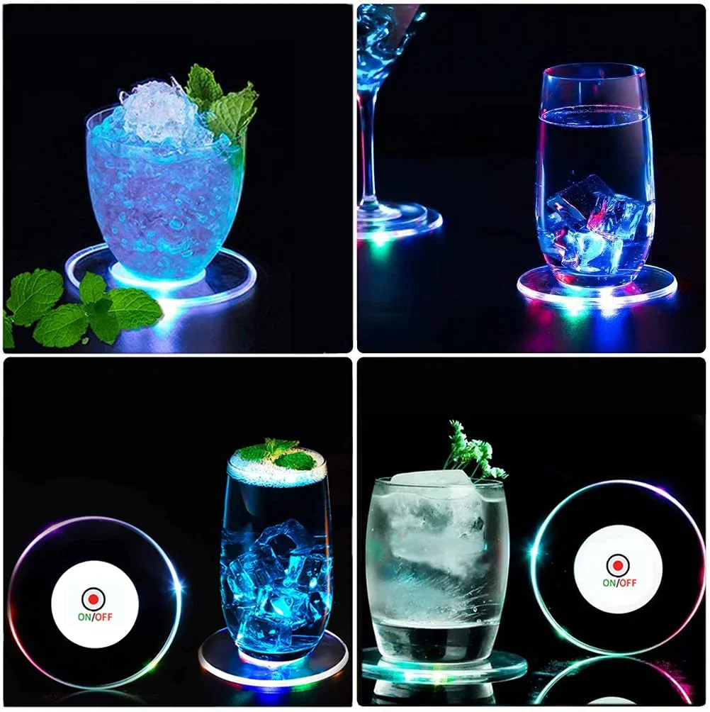 10 PCS Colorful LED Coasters for Drinks – Ultra-Thin Waterproof Light-Up Beverage Coasters