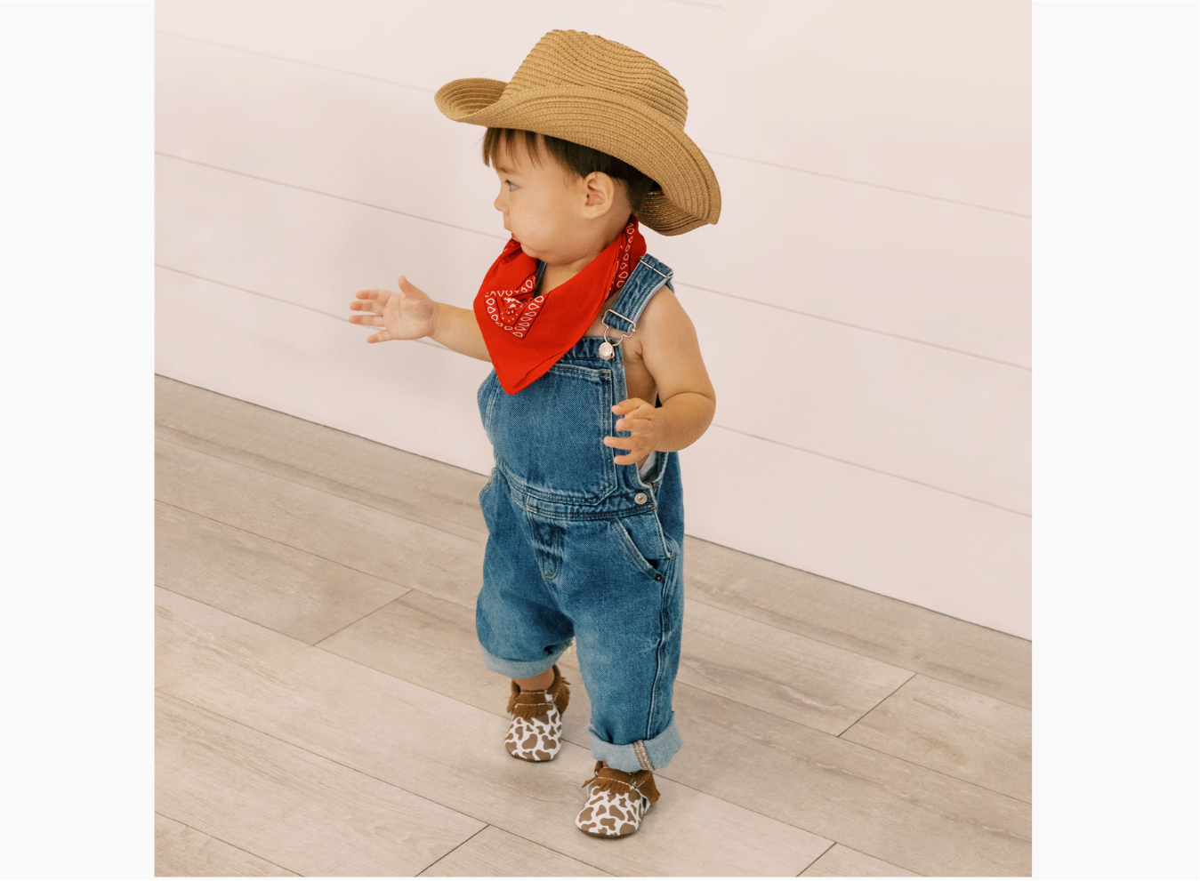 Suede Cow Print Moccasin Baby Shoe