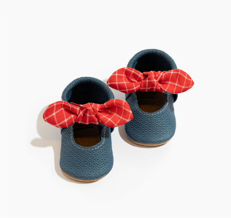 Blue Jean Knotted Bow Baby Shoe