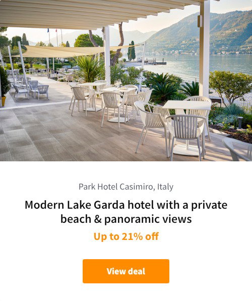 Modern Lake Garda hotel with a private beach &amp; panoramic views