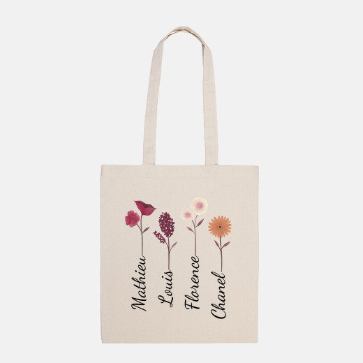 Sac tote-bag de fleurs avec prénoms personnalisés