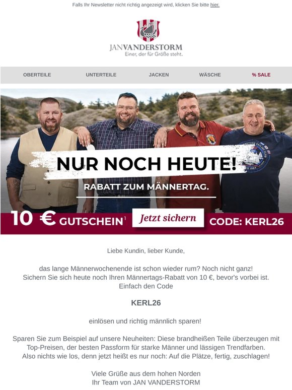 Jetzt oder nie: Fetten Männertags-Rabatt abgreifen!