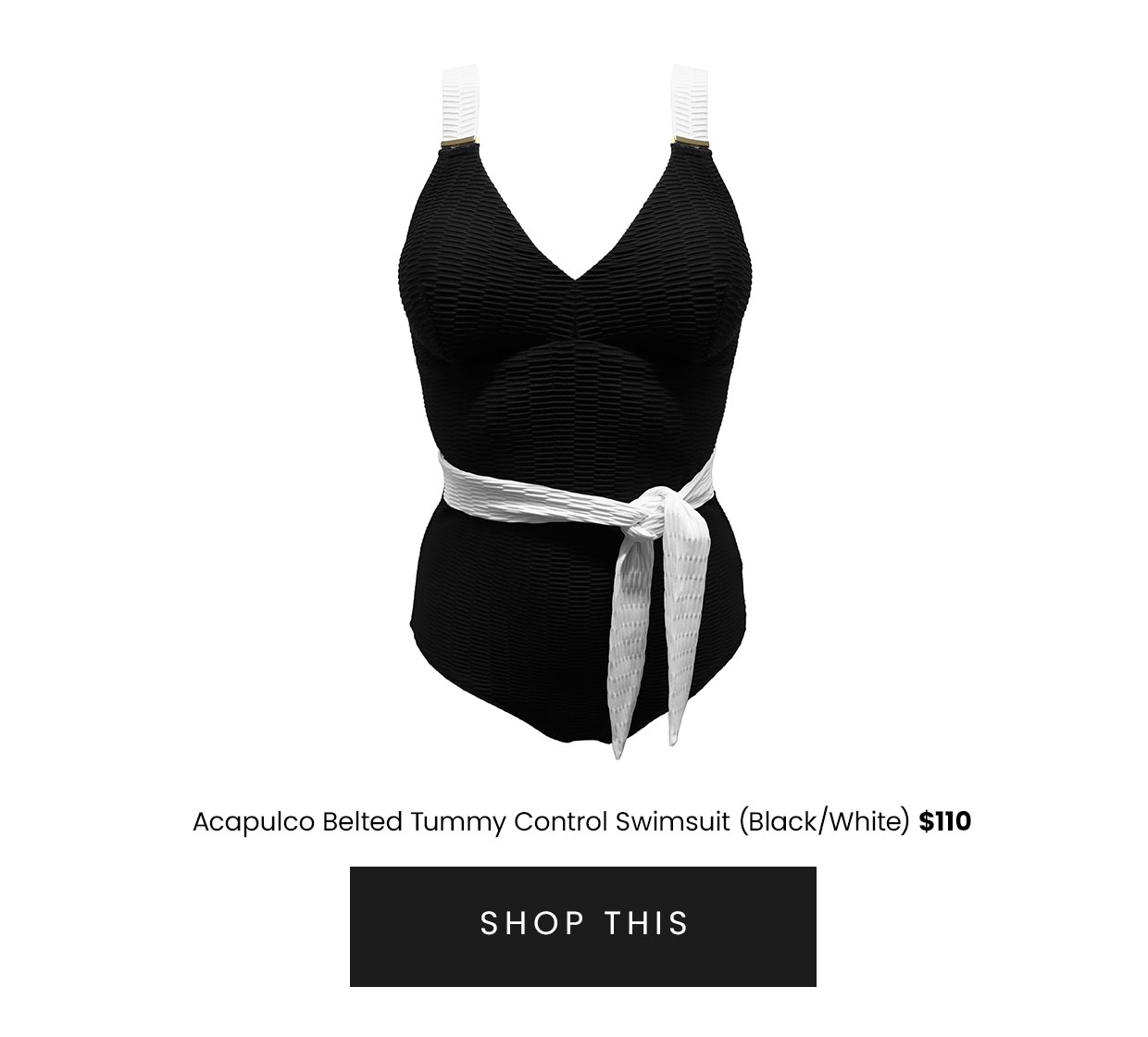 Acapulco Belted Tummy Control Swimsuit - Black/White