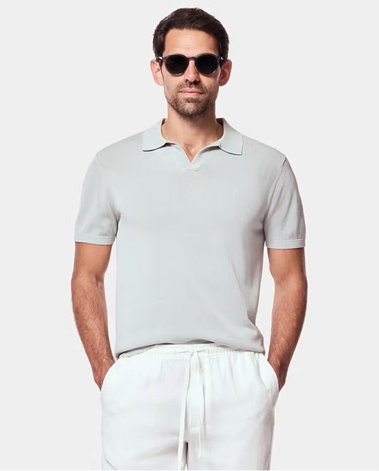 Pale Blue Open Collar Knitted Polo Shirt