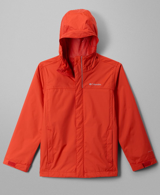 A kids' red rain jacket.