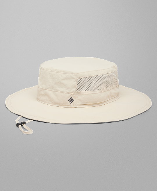 A tan booney hat.