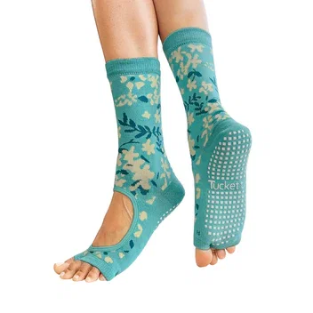 Tucketts Crew Pilates Socks - Non-Slip Grip, Open/Closed Toe, Barre & Yoga - Women's
