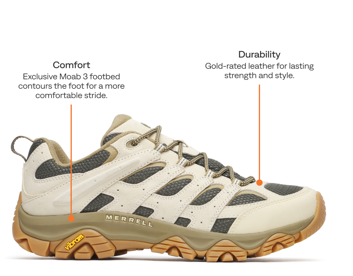 Comfort - Exclusive Moab 3 footbed contours the foot for a more comfortable stride.     Durability - Gold-rated leather for lasting strength and style.