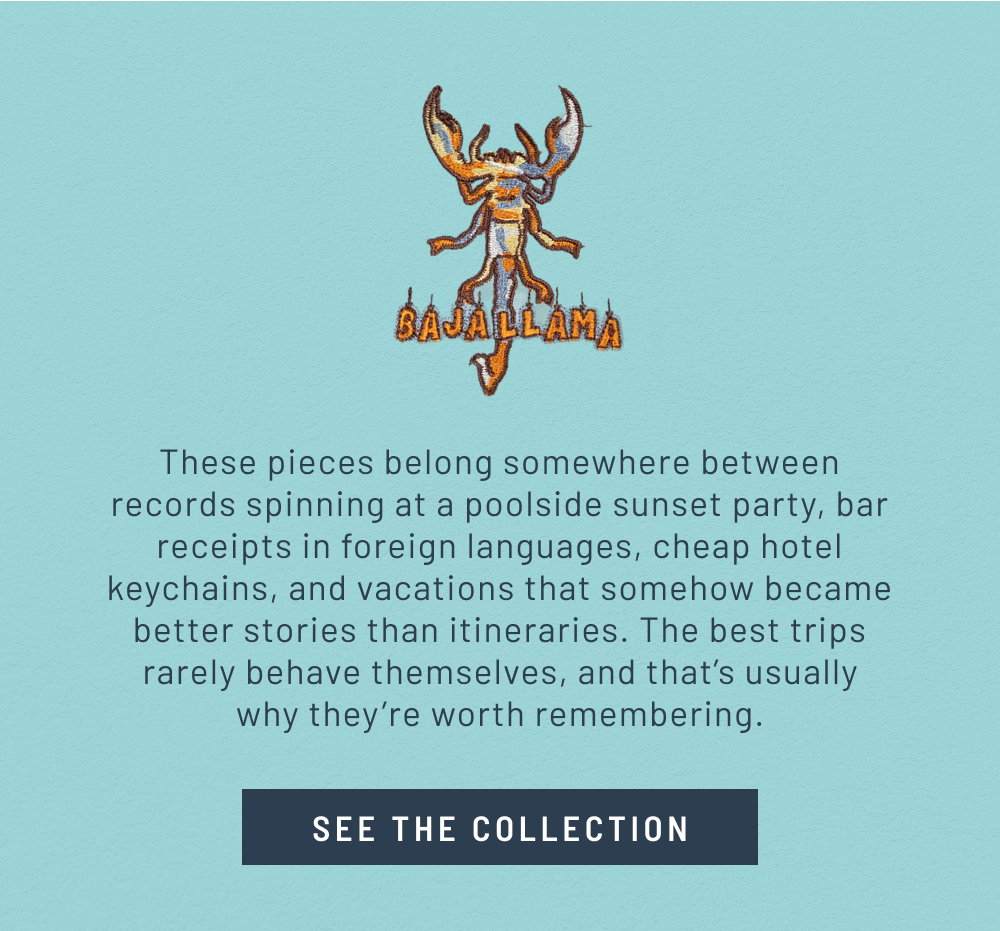 These pieces belong somewhere between records spinning at a poolside sunset party, bar receipts in foreign languages, cheap hotel keychains, and vacations that somehow became better stories than itineraries. The best trips rarely behave themselves, and that’s usually why they’re worth remembering.