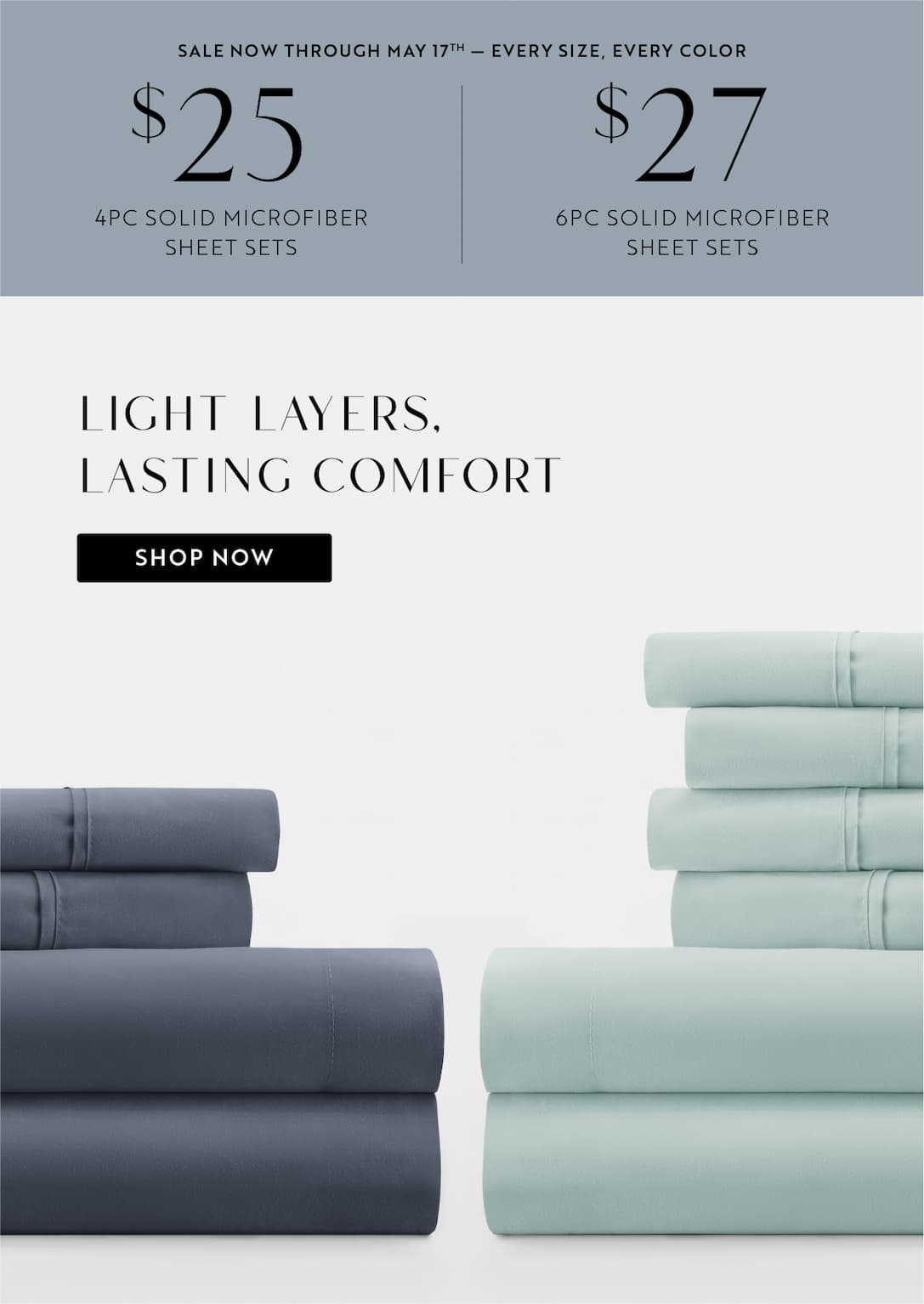 $24 4PC Solid Microfiber Sheet Sets | $27 6PC Solid Microfiber Sheet Sets 