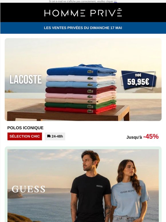 🔥 Polos Lacoste à 59,95€ | GUESS | U.S POLO ASSN,REEBOK Sneakers | LACOSTE, VIKTOR & ROLF Parfums...