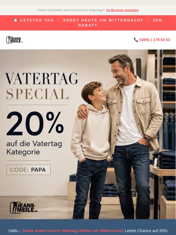Nur noch heute! Zum Vatertag: –20 % sichern!  ⏳