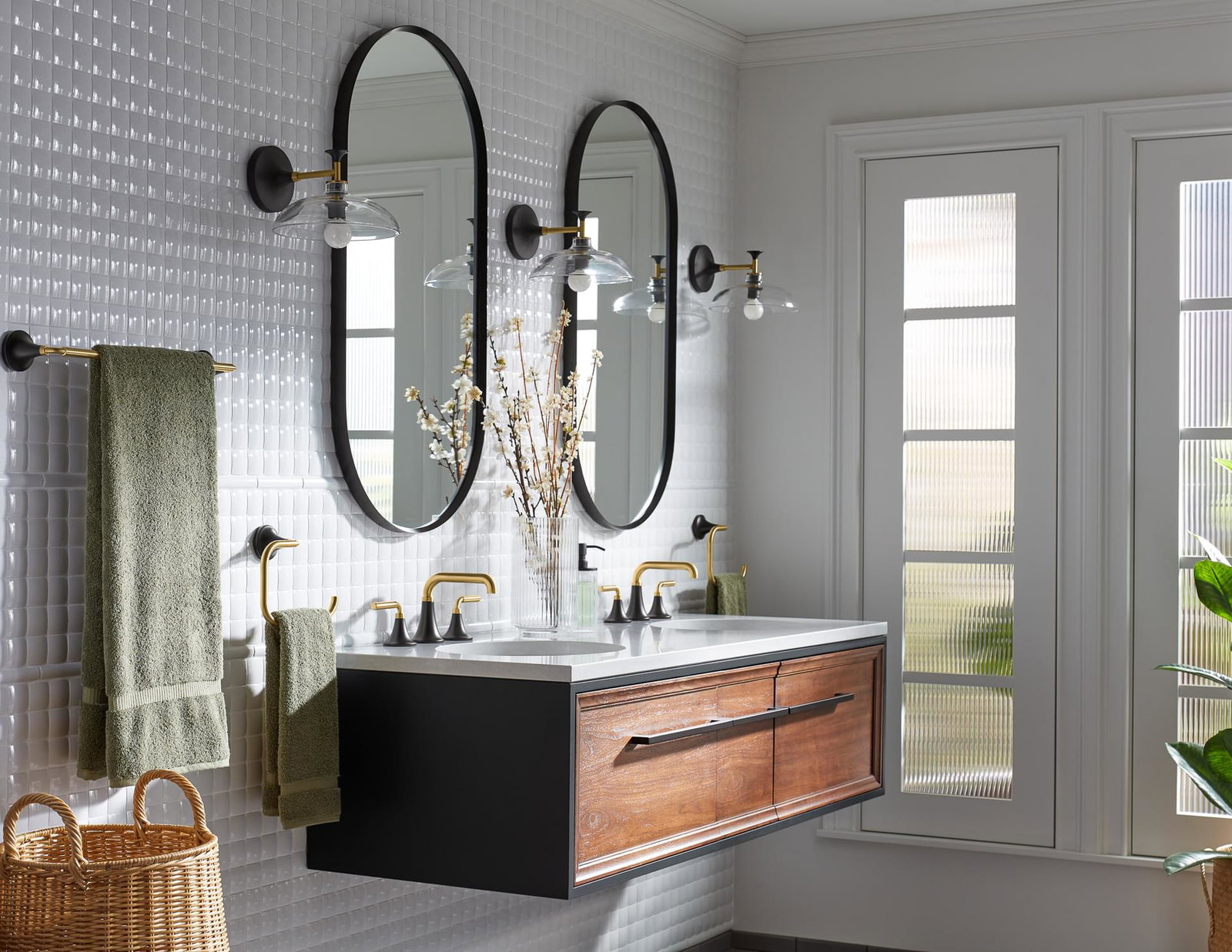 Mirrors on a bathroom wall