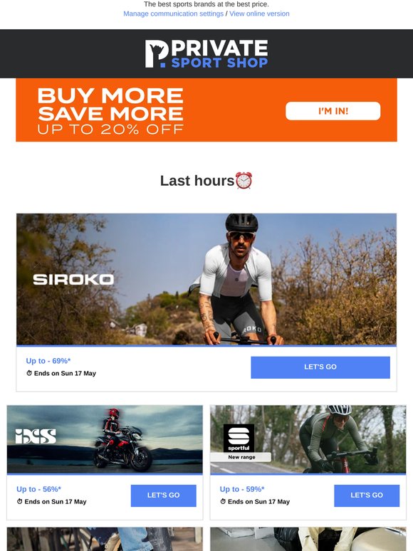 Offer ends tonight: Siroko, IXS Moto, Sportful, Palladium, Clarks