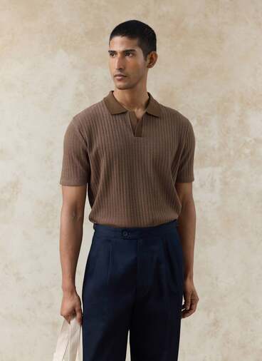 Anthony Ribbed Polo | Cotton | Espresso