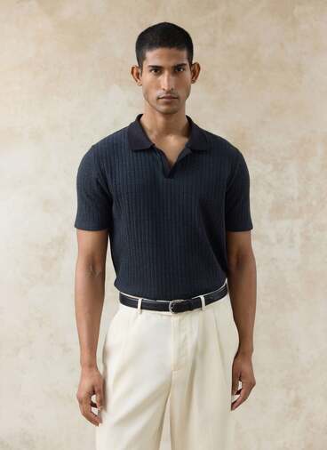 Anthony Ribbed Polo | Cotton | Black