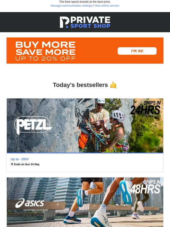 Petzl up to -25% off | Asics, Element, Gorilla wear, Ion bike...