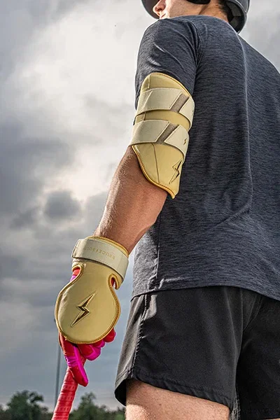 Baseball player wearing protective gear