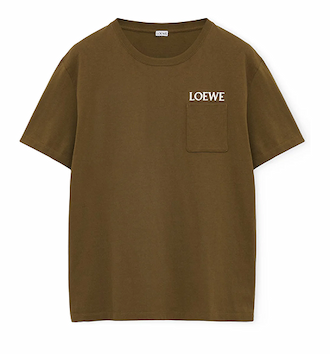Loewe Pocket Embroidered Logo T-Shirt in Khaki Green