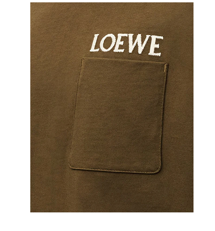 Loewe Pocket Embroidered Logo T-Shirt in Khaki Green