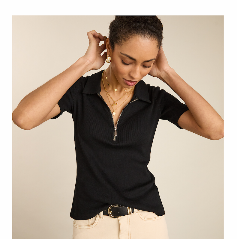 Ivy Organic Rib Zip Collar Top
