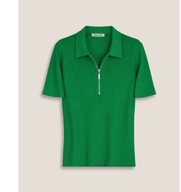 Ivy Organic Rib Zip Collar Top