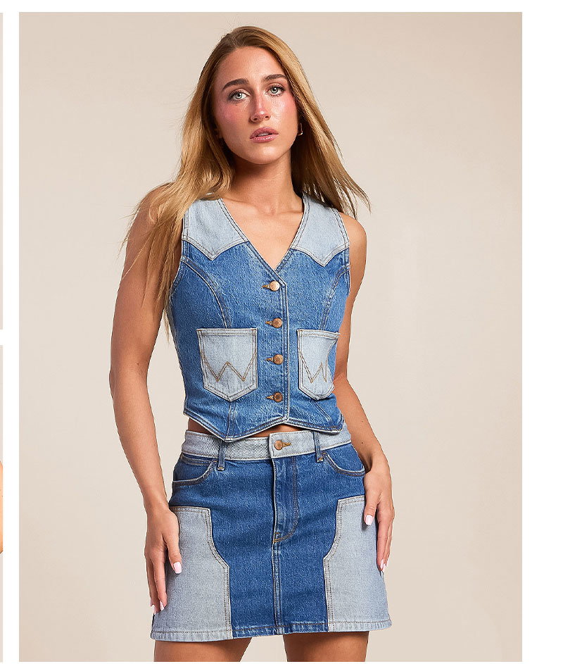 Blocked Western Denim Vest