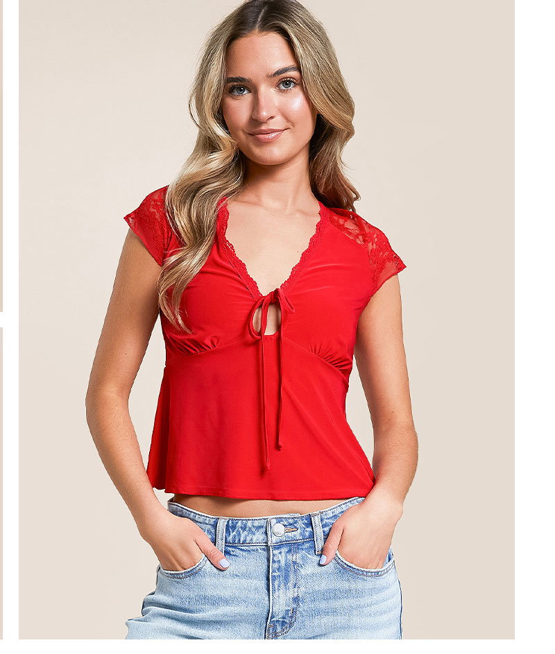 Pieced Lace Keyhole Top