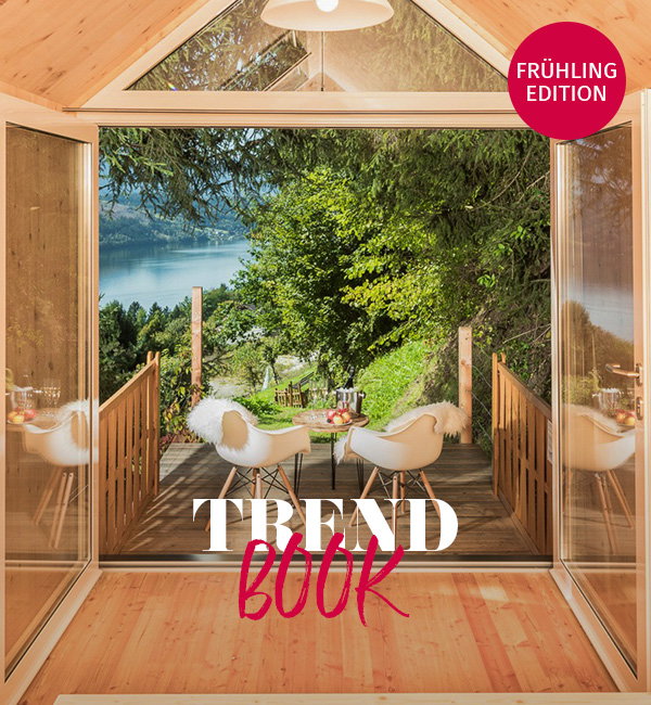 Ein Biwak ist von innen abgebildet mit dem Slogan Trendbook.