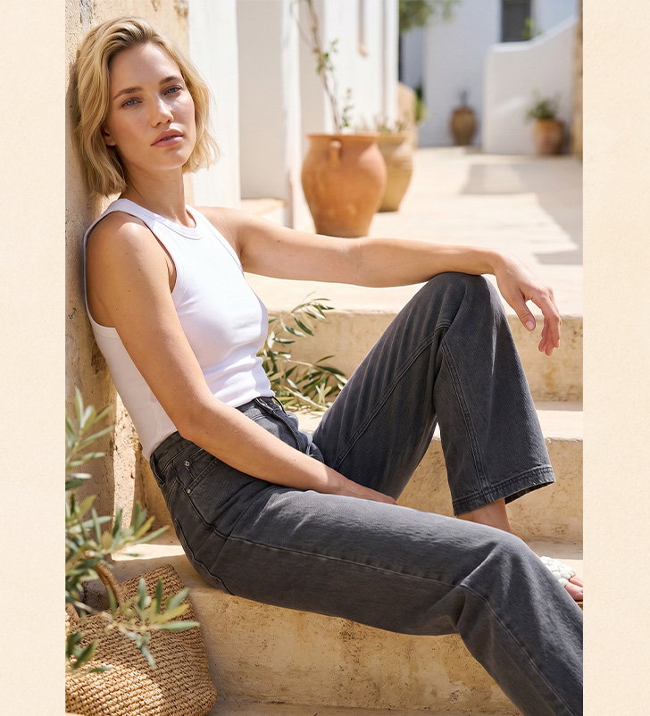 Charcoal Cotton Blend Wide Leg Stretch Jeans