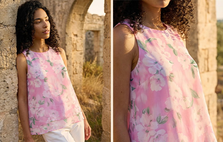 Pink Floral Blurred Print Vest Top