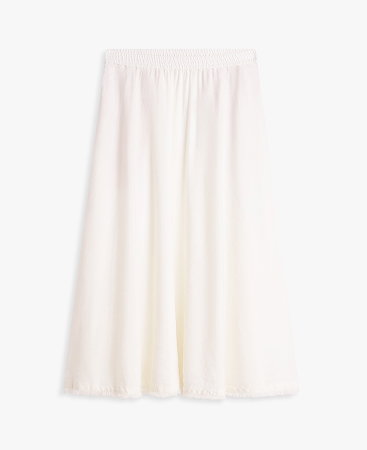 Pleated Linen Blend Midi A Line Skirt