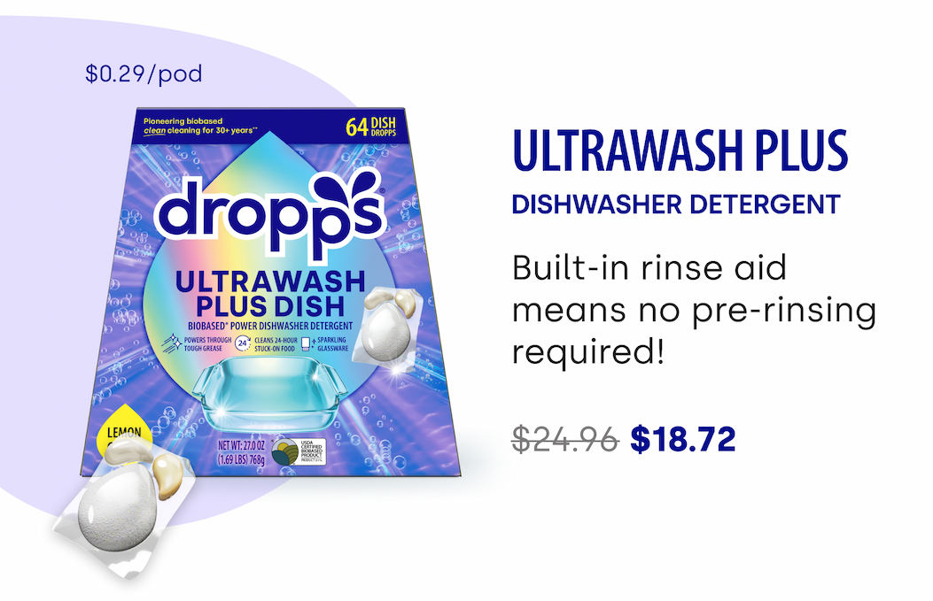 $0.29/pod ULTRAWASH PLUS DISHWASHER Detergent Built-in rinse aid means no pre-rinsing required!  $24.96 $18.72