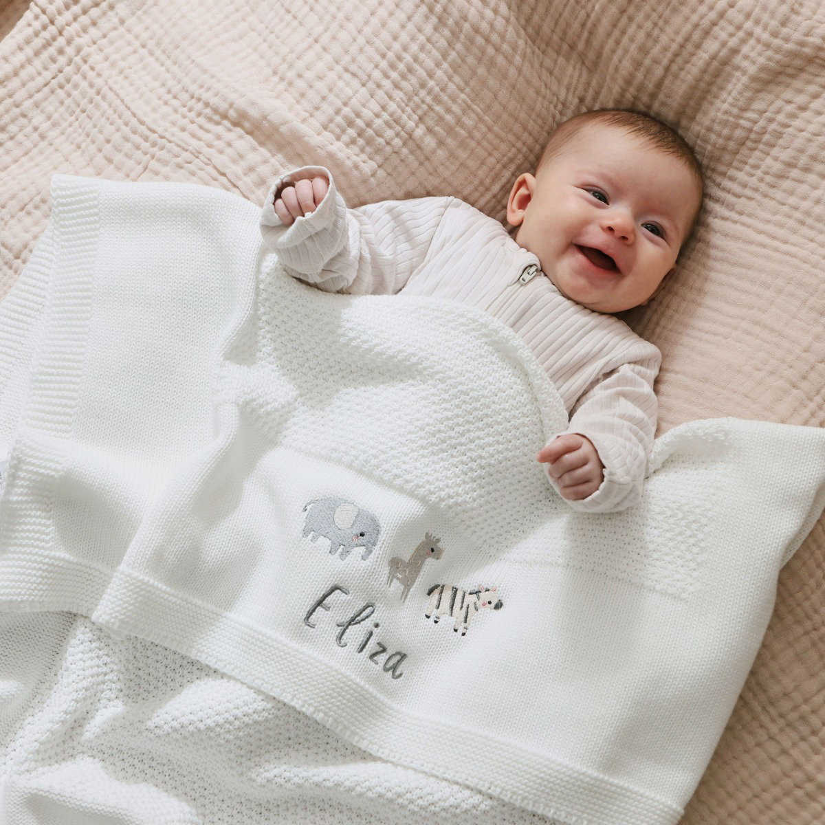 Image of Personalised Born to be Loved Ivory Baby Shawl Blanket