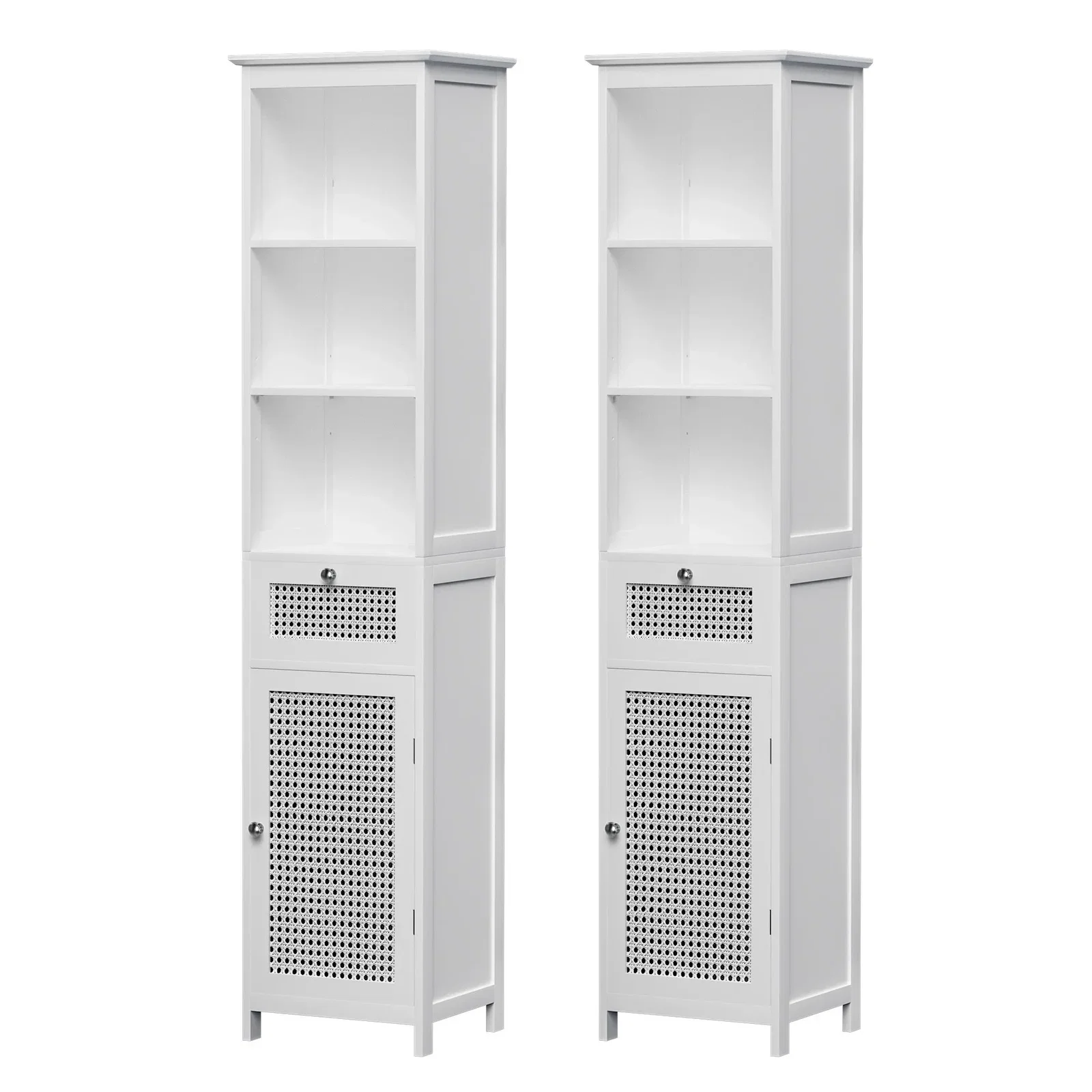 Artiss Bathroom Cabinet Storage X2 White Rattan 161cm