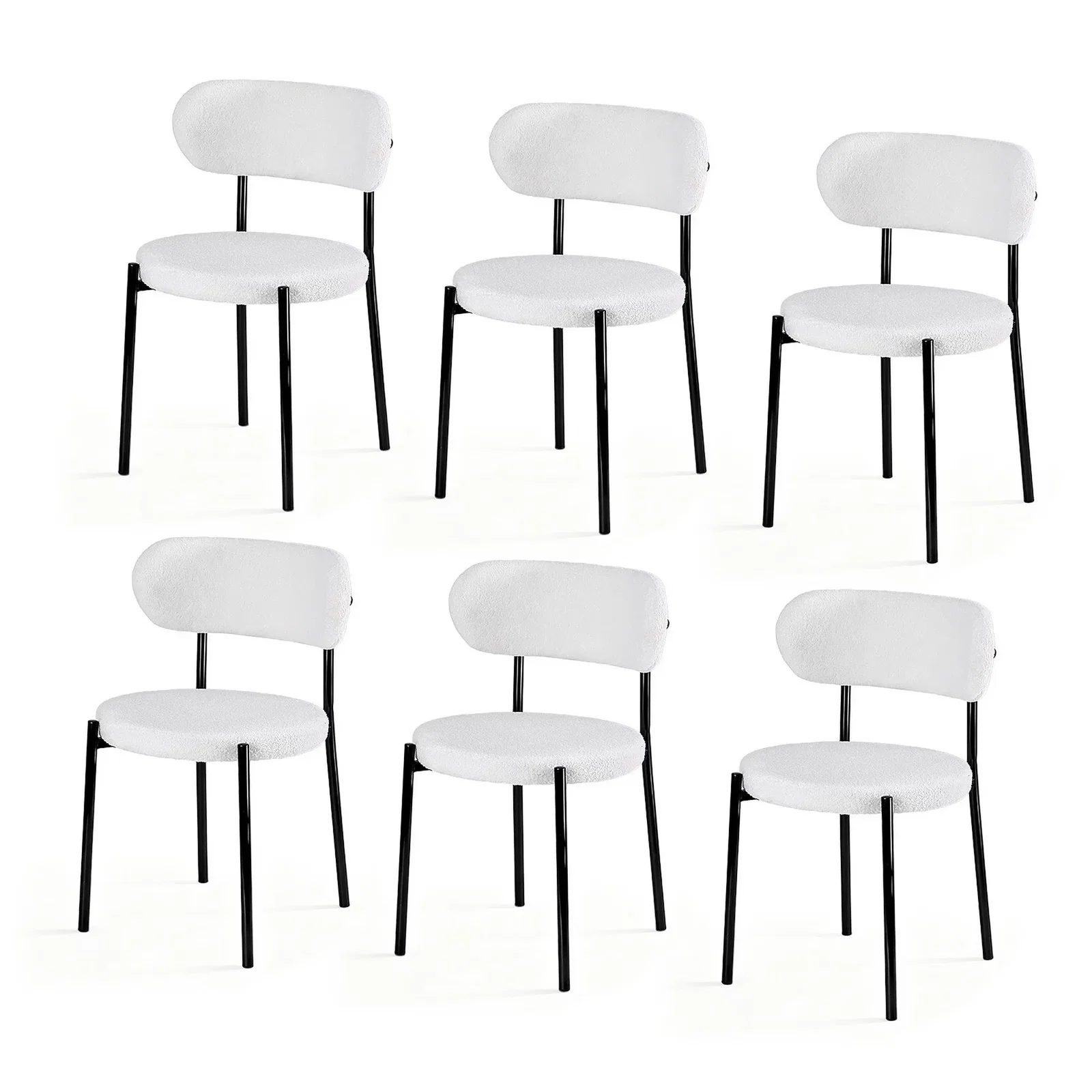 Artiss Dining Chairs Set of 6 Sherpa Boucle White