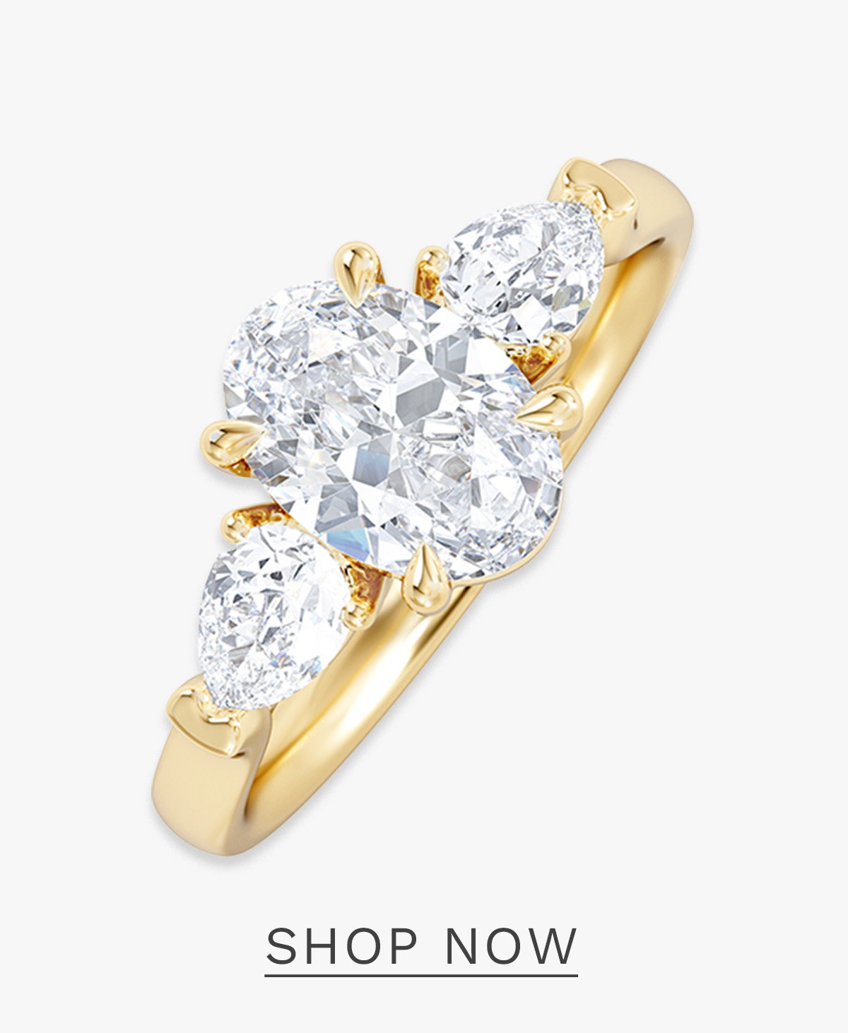 Adore 2.60ct Oval Cut Lab Diamond 3 Stone Engagement Ring in 18K Yellow Gold