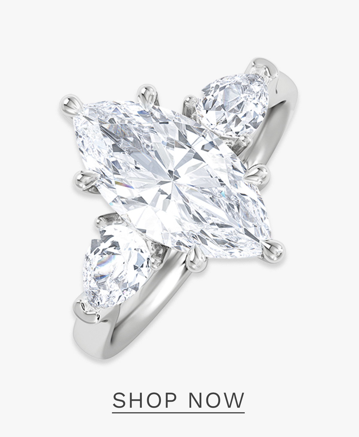 Adore 2.60ct Marquise Cut Lab Diamond 3 Stone Engagement Ring in Platinum