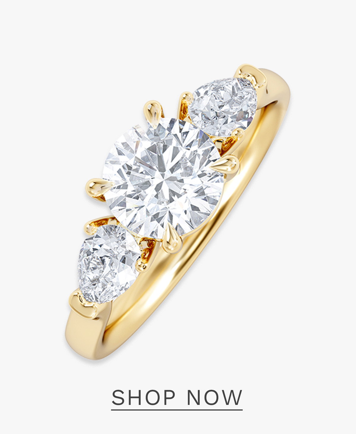 Adore 1.50ct Round Cut Lab Diamond 3 Stone Engagement Ring in 18K Yellow Gold