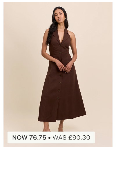 Brown Halterneck Tailored Midi Dress
