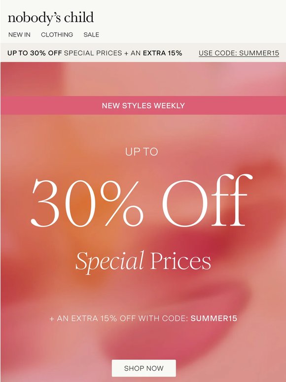 Up to 30% off special prices