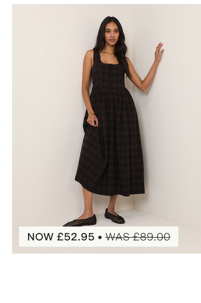 Black Check Linen-Blend Cora Midi Dress 