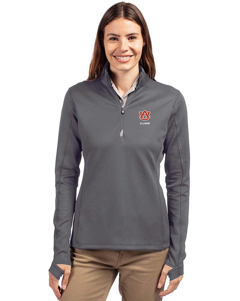 Image of Auburn Tigers Alumni Cutter & Buck Traverse Recycled Smooth Stretch Womens Quarter Zip Pullover
