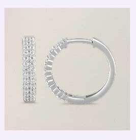 Silver hoops, featuring three rows of pavé-set diamonds on the front-face.
