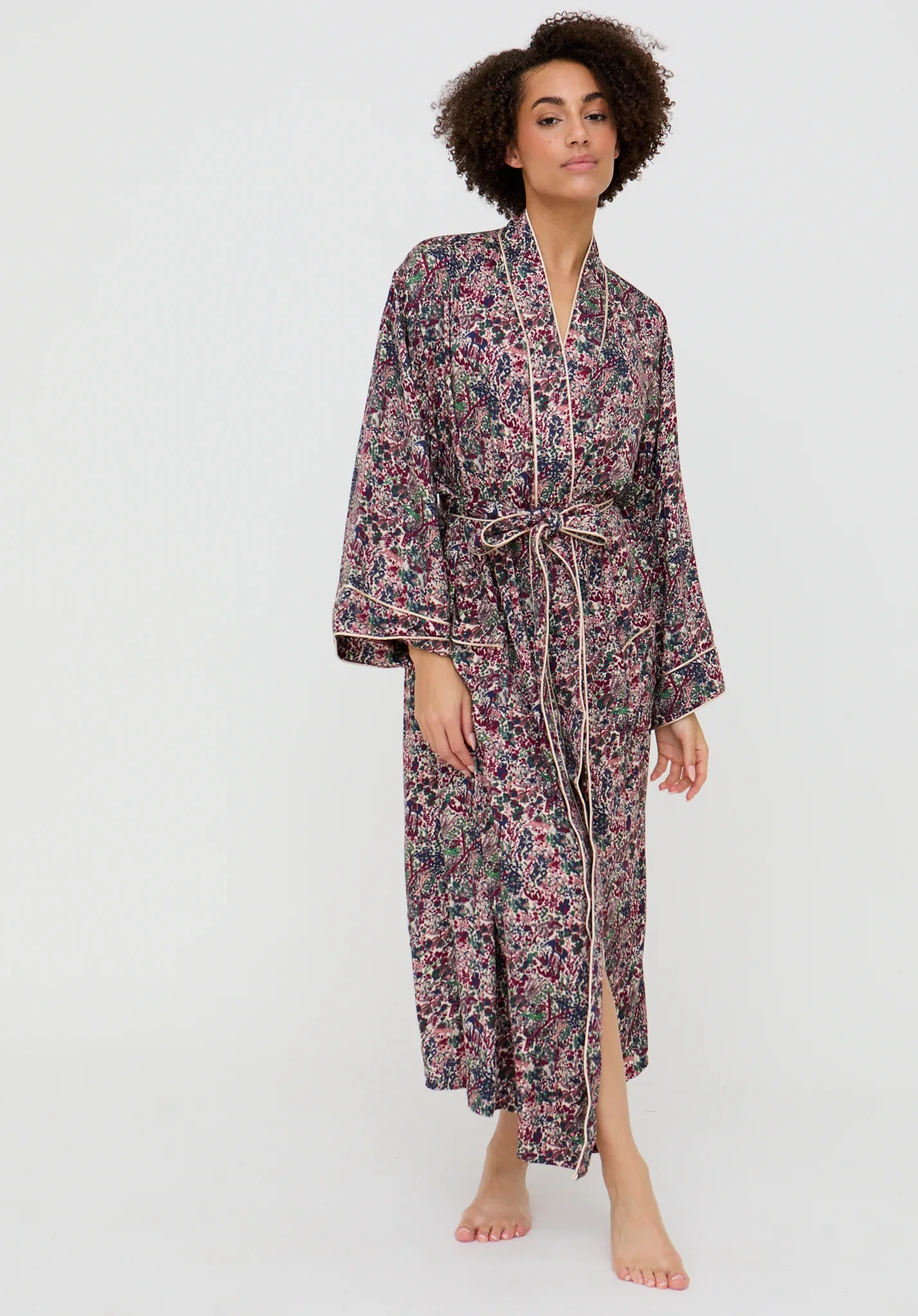 Image of Corina Kimono Style Forest Floral Print Robe In Multi