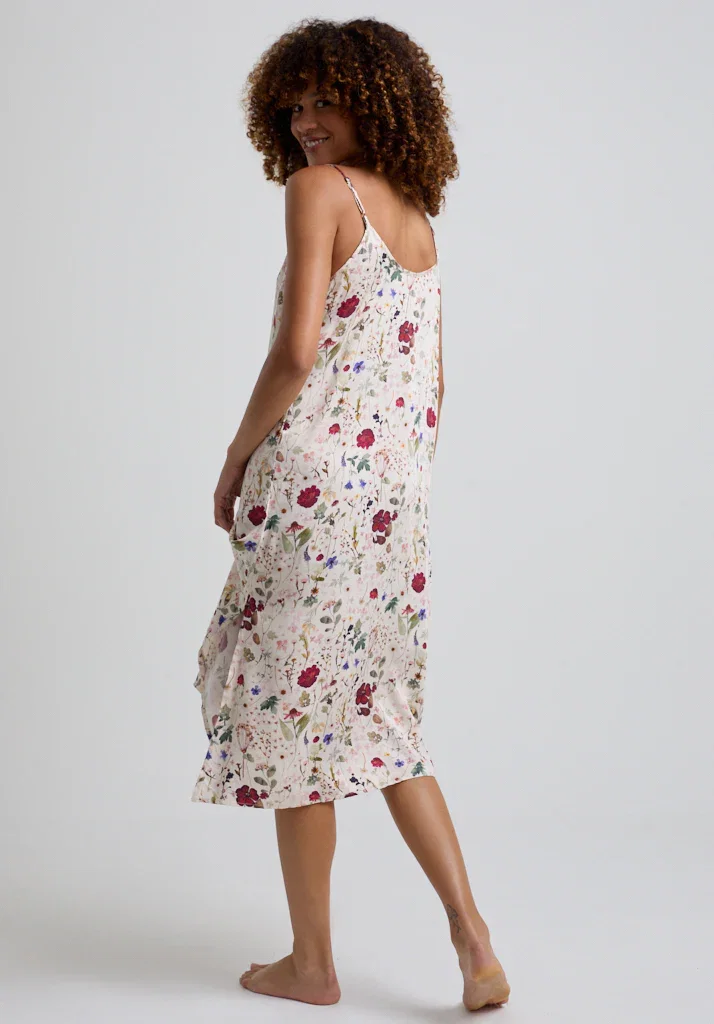 Image of Rosie V-Neck Pressed Floral Print Nightie In Cream
