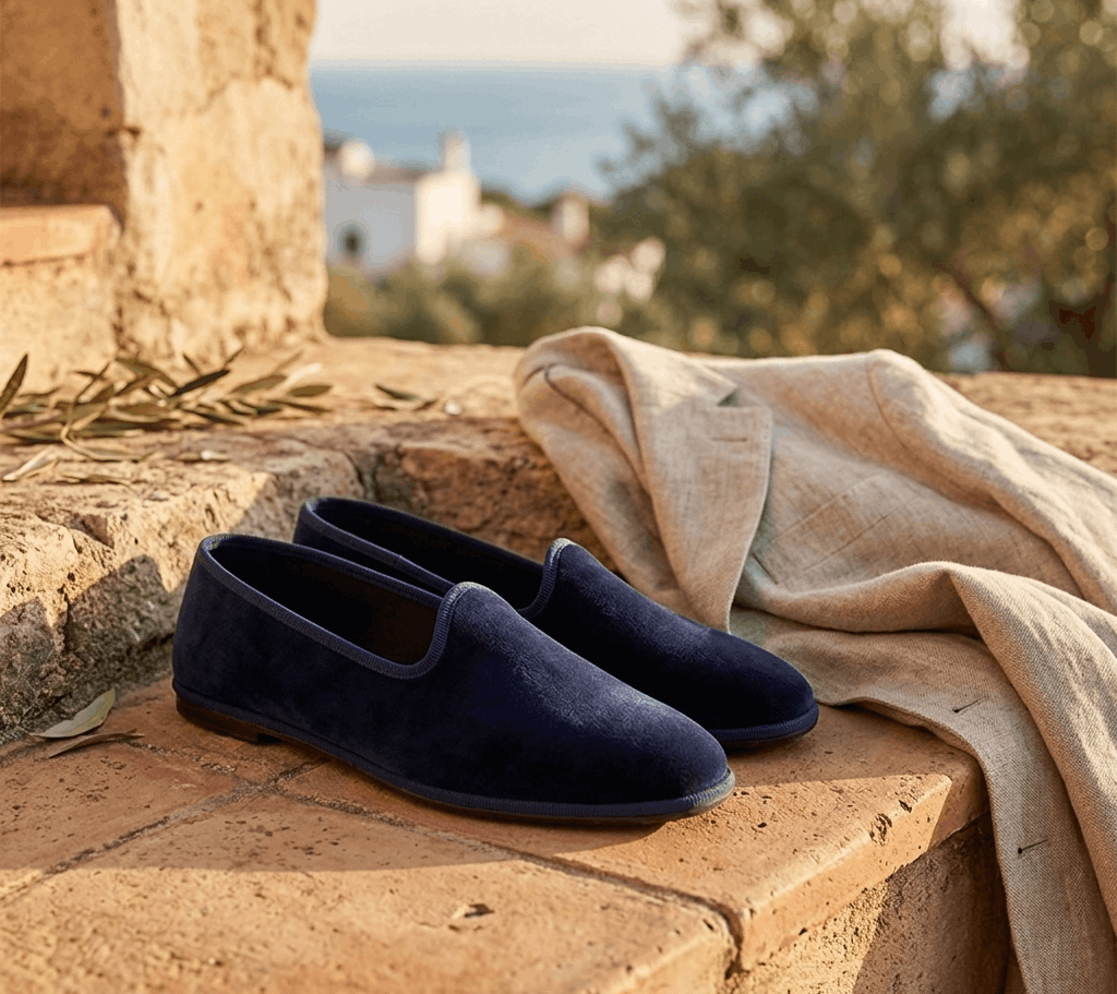blue velvet flats