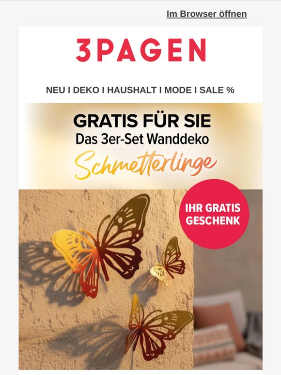 Letzte Chance: Ihr GRATIS 3er-Set Wanddeko "Schmetterlinge" 🎁