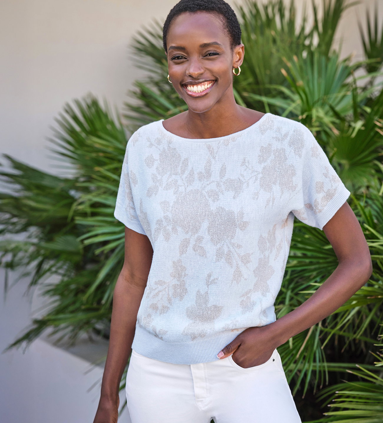 Linen Cotton Sparkle Rose Top