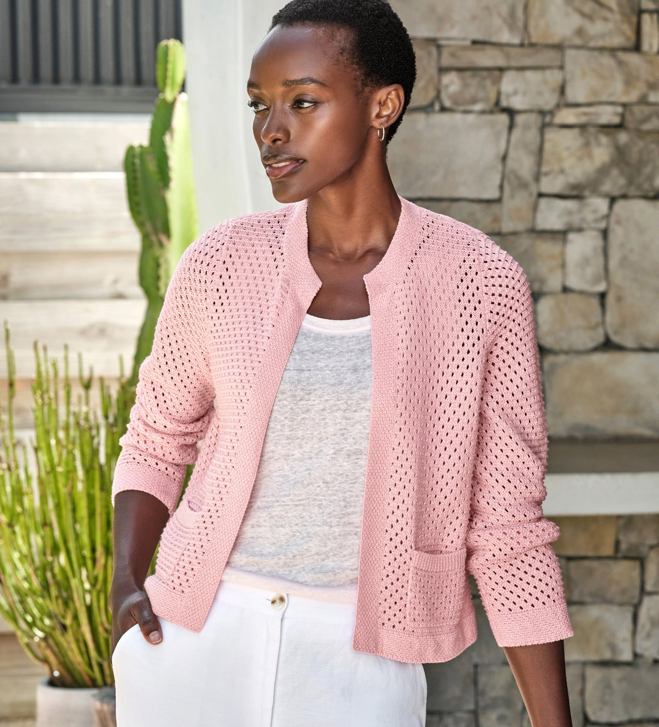 Cotton Mesh Edge To Edge Cardigan